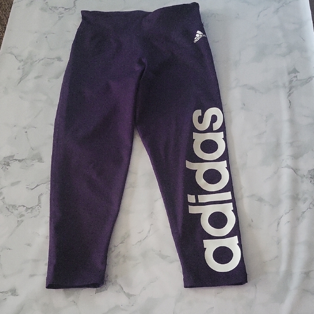 Adidas Cropped Leggings in Deep Purple Big Logo